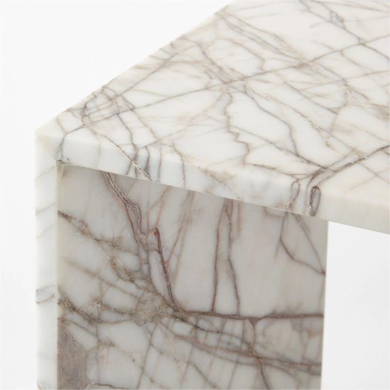Ilise White Marble Outdoor Side Table - Image 7