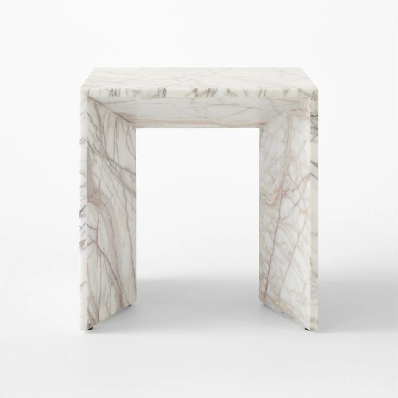 Ilise White Marble Outdoor Side Table - Image 5