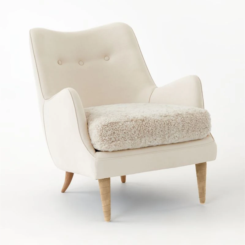 Jed Linen And Shearling Chair With Natural Legs - Image 4