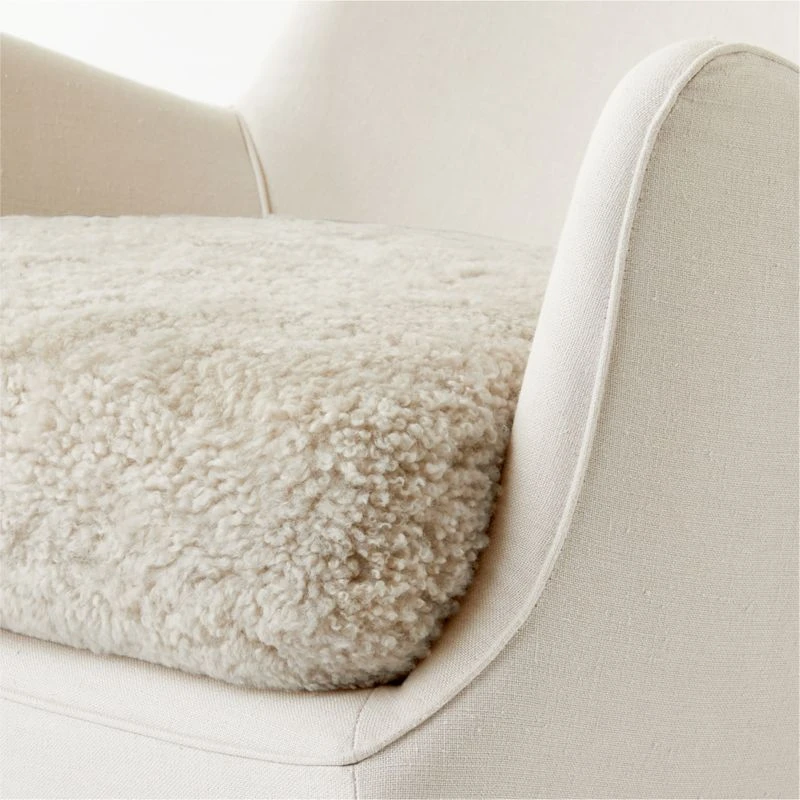 Jed Linen And Shearling Chair With Natural Legs - Image 7