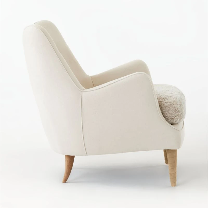 Jed Linen And Shearling Chair With Natural Legs - Image 5