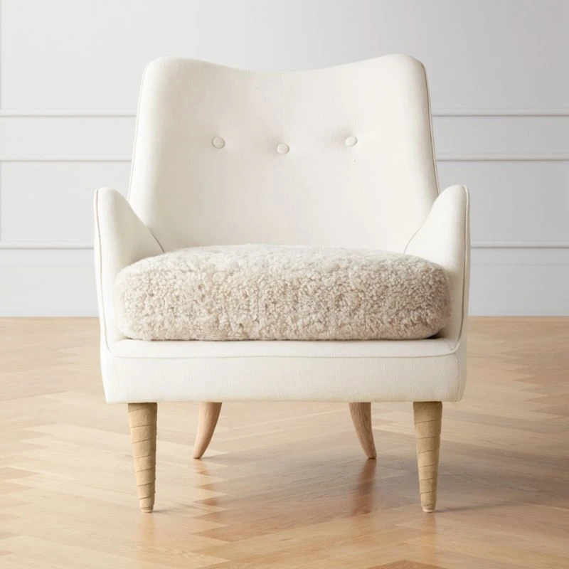 Jed Linen And Shearling Chair With Natural Legs