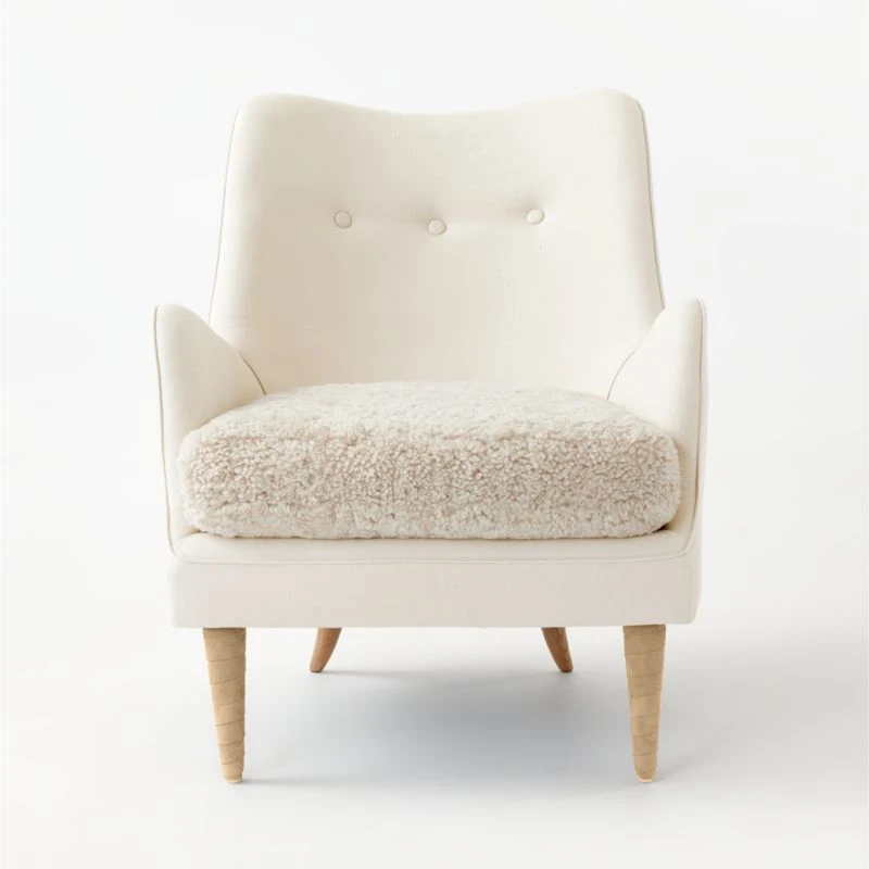 Jed Linen And Shearling Chair With Natural Legs - Image 3