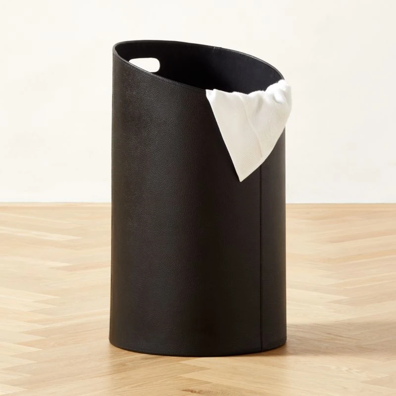 Black Leather Laundry Hamper - Image 2