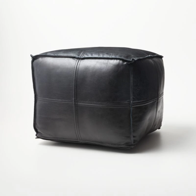 Leather Square Black Pouf - Image 3