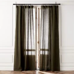 EUROPEAN FLAXâ„¢-Certified Linen Forest Green Window Curtain Panel 48''x84''