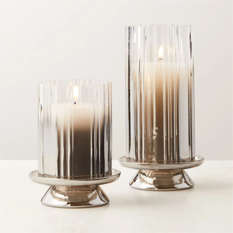 Lustro Smoked Glass Hurricane Candle Holder Small - Image 2