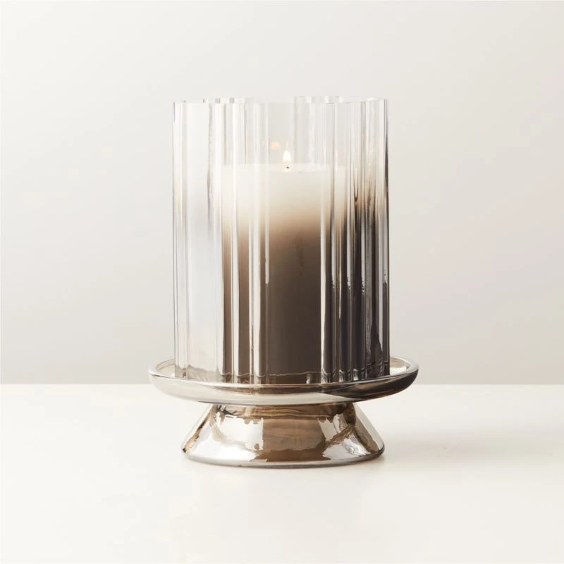 Lustro Smoked Glass Hurricane Candle Holder Small - Image 3