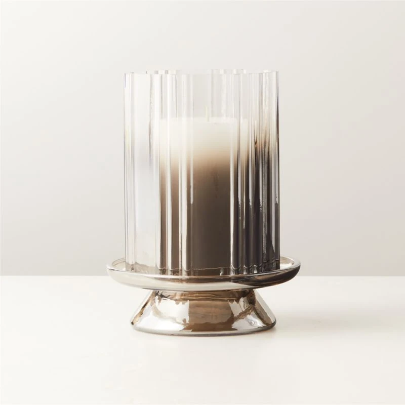 Lustro Smoked Glass Hurricane Candle Holder Small