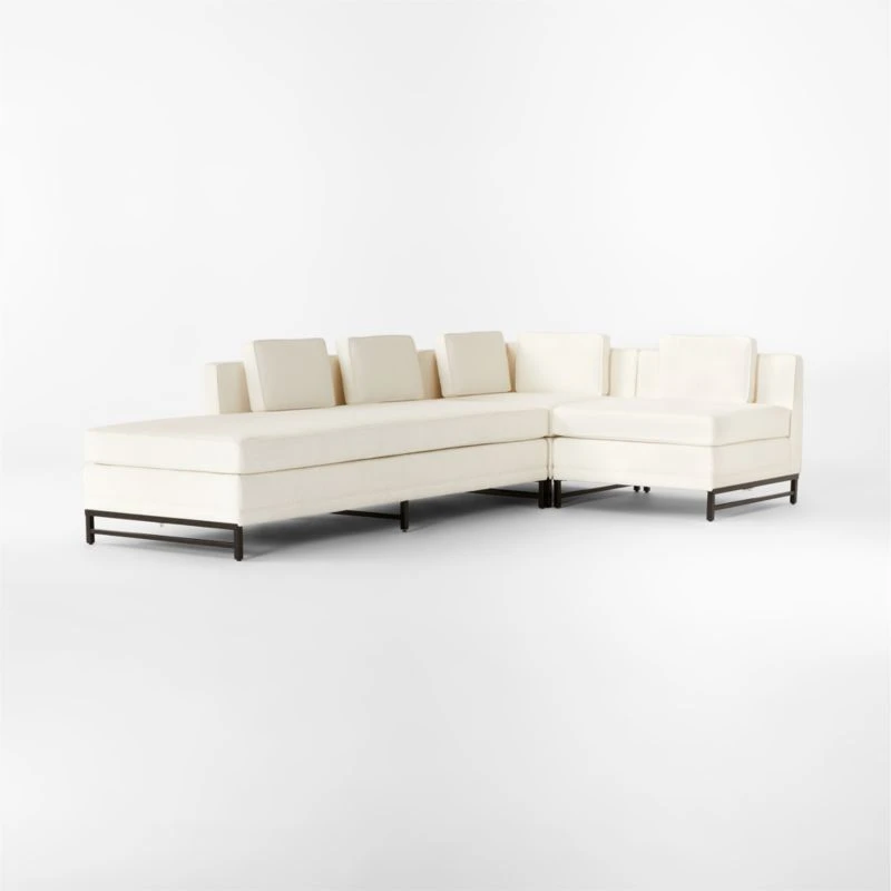 Metric 3-Piece L-Shaped White Boucle Sectional Sofa With Left Half-Back - Image 4