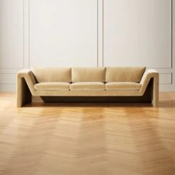 Perimeter Camel Brown Faux Mohair Fabric Sofa