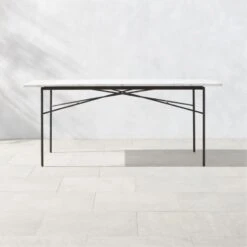 Pavilion Black Metal Outdoor Dining Table With Marble Top Model 6141