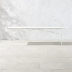 Pavilion Ivory Metal Outdoor Dining Table With Marble Top Large Model 6142