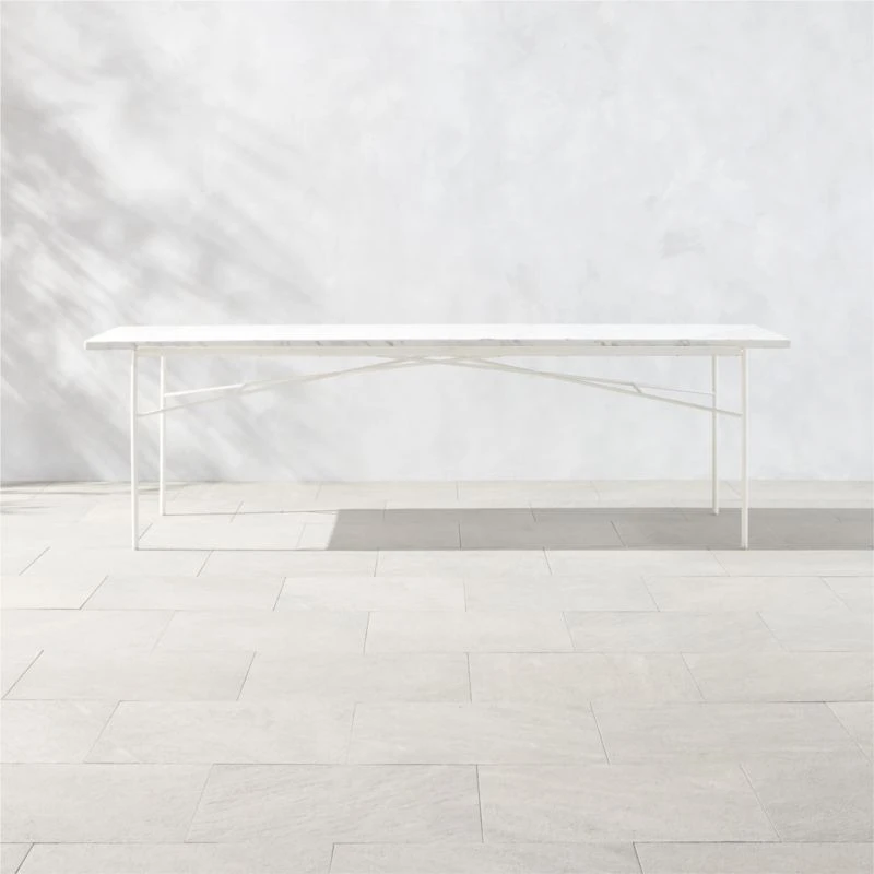Pavilion Ivory Metal Outdoor Dining Table With Marble Top Large Model 6142