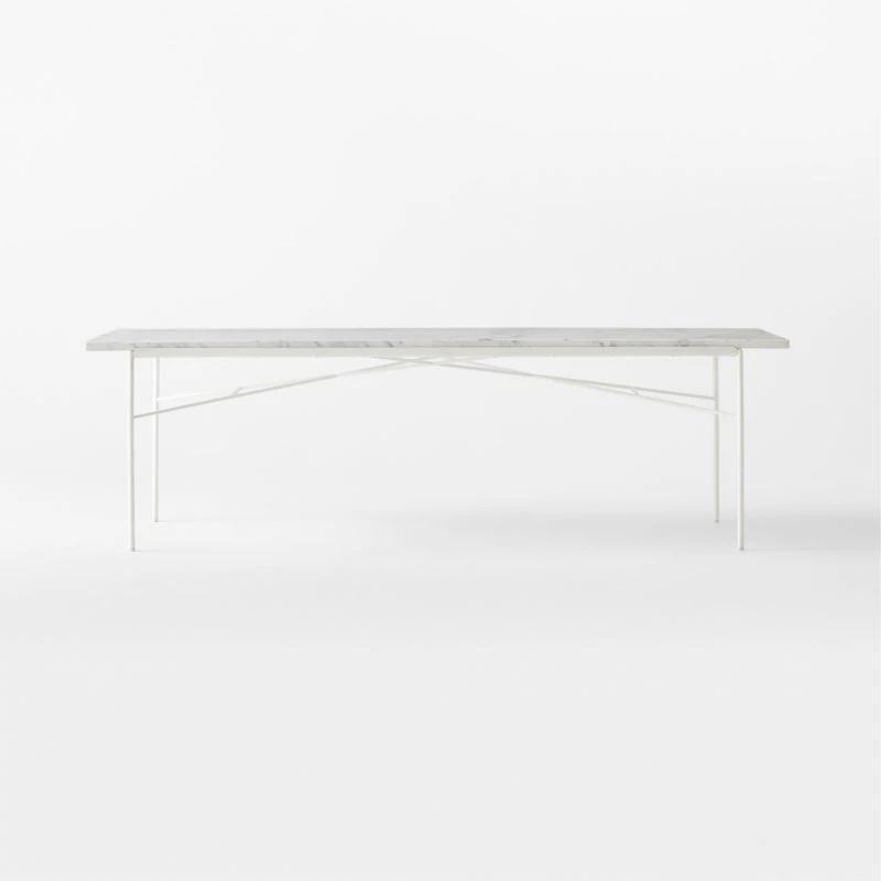 Pavilion Ivory Metal Outdoor Dining Table With Marble Top Large Model 6142 - Image 2