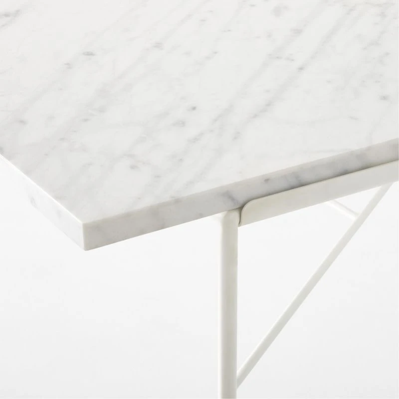 Pavilion Ivory Metal Outdoor Dining Table With Marble Top Large Model 6142 - Image 5