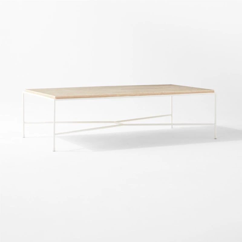 Pavilion Ivory Metal Outdoor Coffee Table With Travertine Top Model 6511 - Image 4