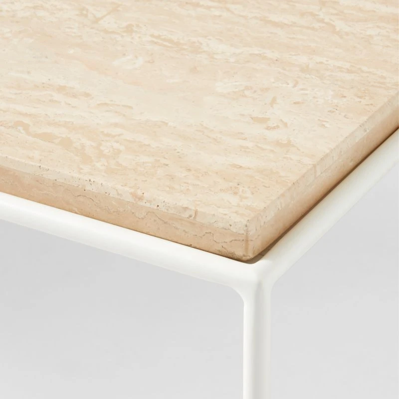 Pavilion Ivory Metal Outdoor Coffee Table With Travertine Top Model 6511 - Image 6