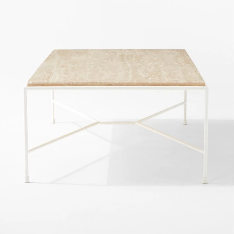 Pavilion Ivory Metal Outdoor Coffee Table With Travertine Top Model 6511 - Image 5