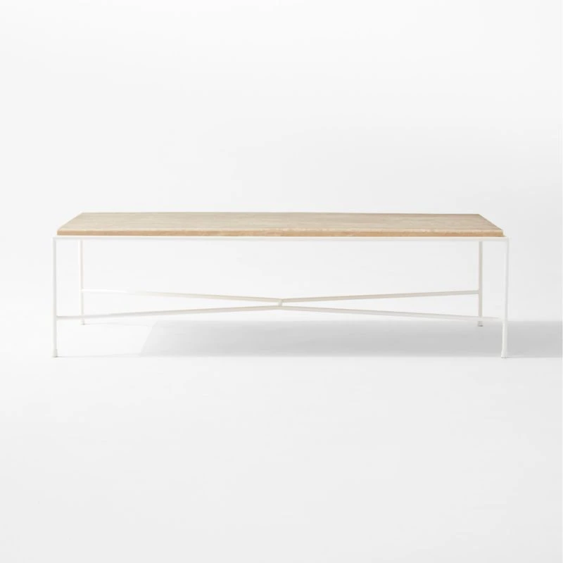 Pavilion Ivory Metal Outdoor Coffee Table With Travertine Top Model 6511 - Image 3