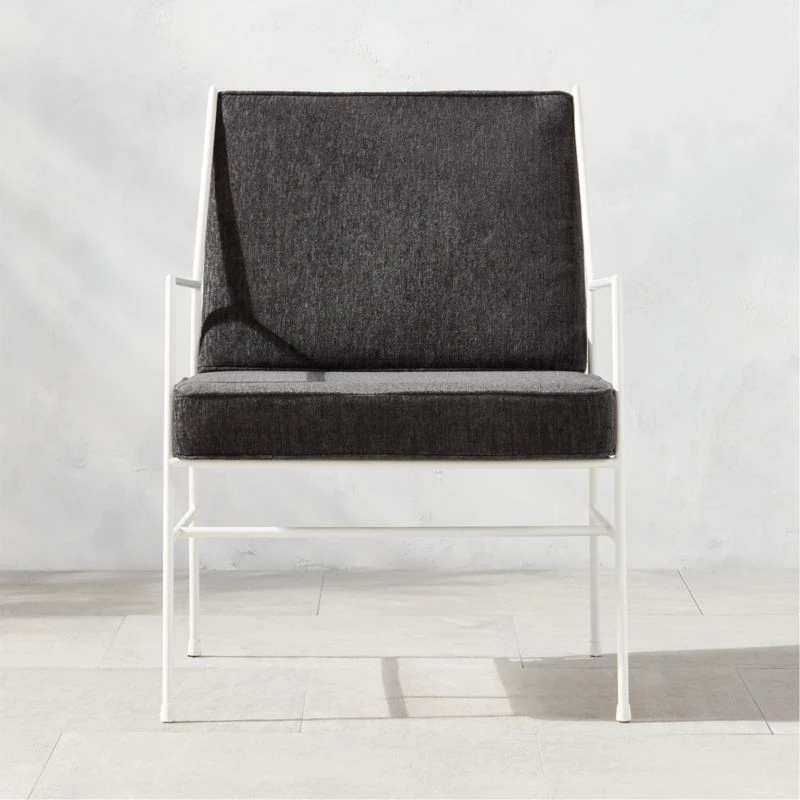 Pavilion Ivory Metal Outdoor Lounge Chair With Grey Cushion Model 6471