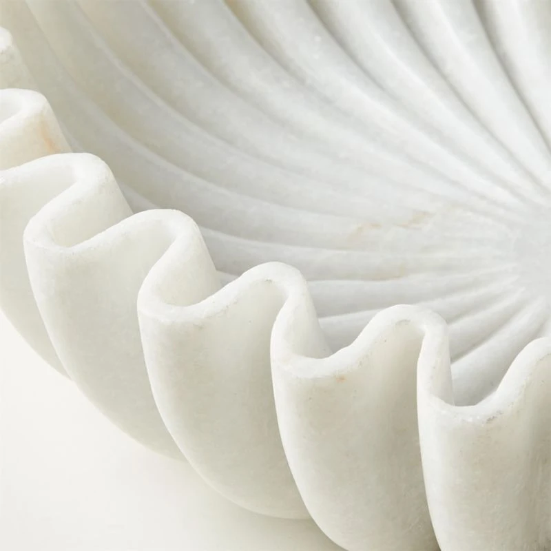 Reve Round Fluted White Marble Bowl - Image 3