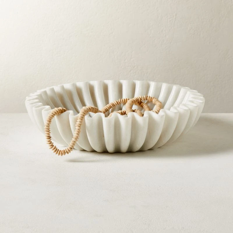 Reve Round Fluted White Marble Bowl - Image 2