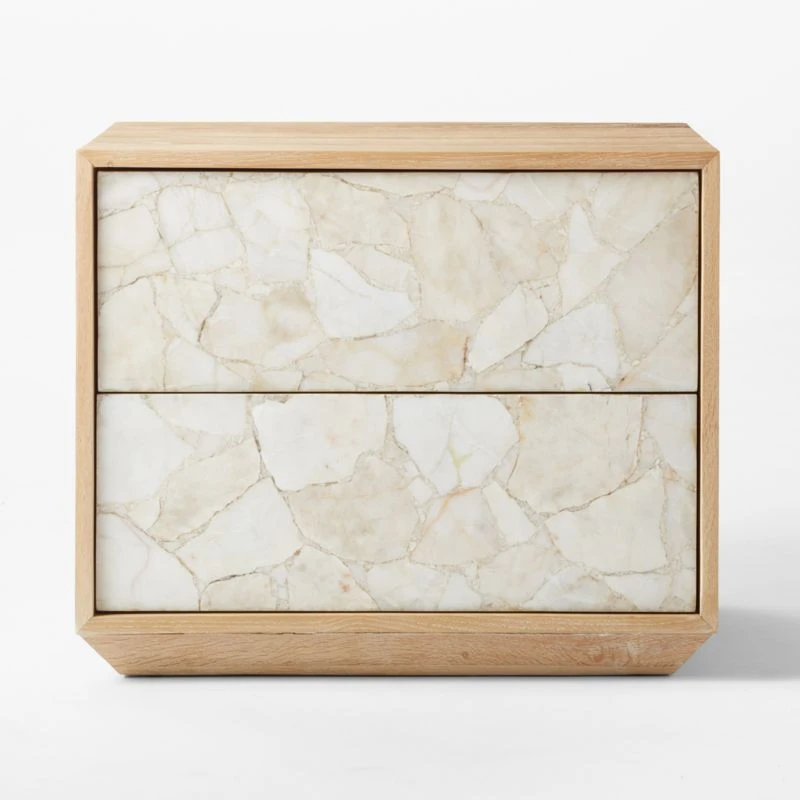 Rocca 2-Drawer Agate And White Oak Wood Nightstand - Image 2