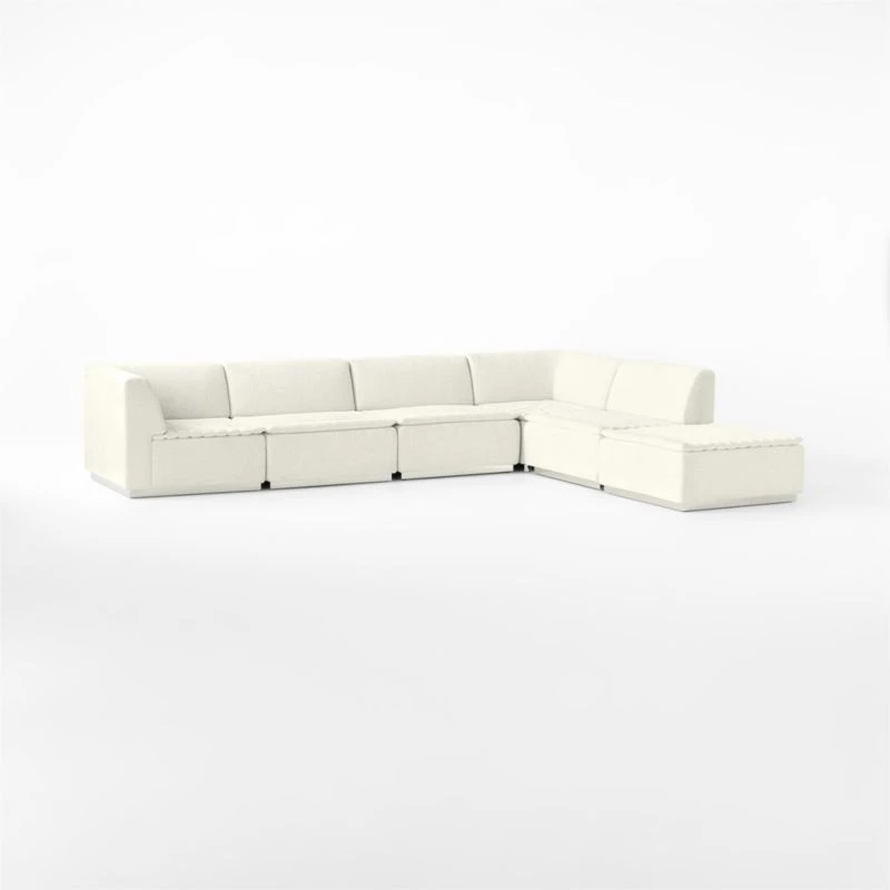 Salon 6-Piece L-Shaped Ivory White Chenille Sectional Sofa - Image 5
