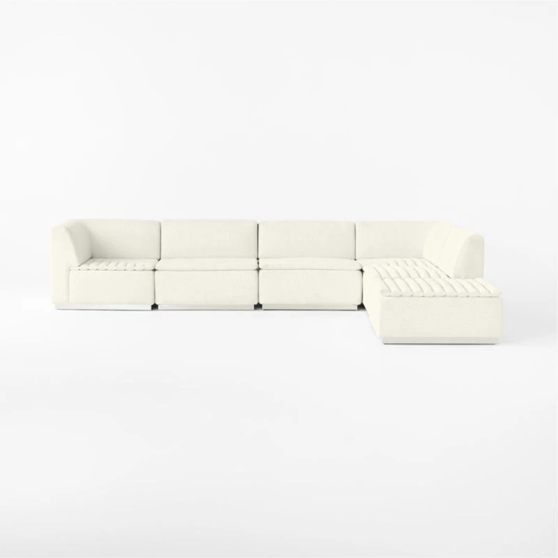Salon 6-Piece L-Shaped Ivory White Chenille Sectional Sofa - Image 4