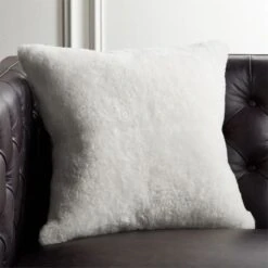 Shorn White Sheepskin Fur Throw Pillow With Down-Alternative Insert 18"