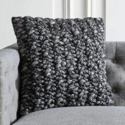 Tillie Black Wool Throw Pillow With Feather-Down Insert 20"