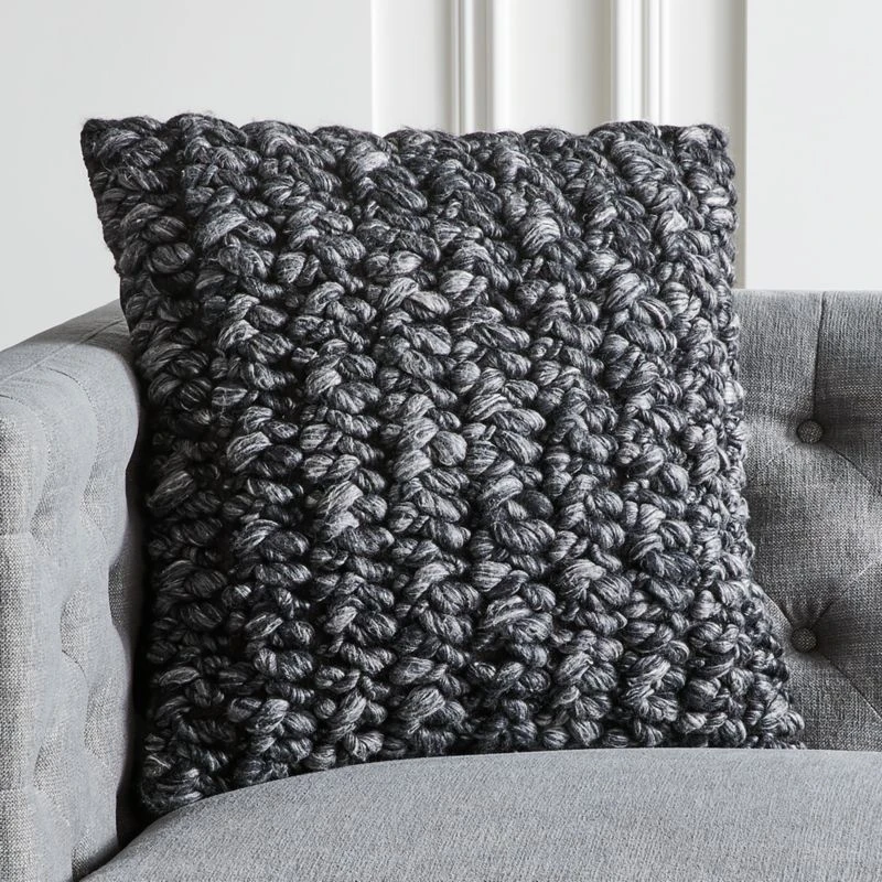 Tillie Black Wool Throw Pillow With Feather-Down Insert 20"