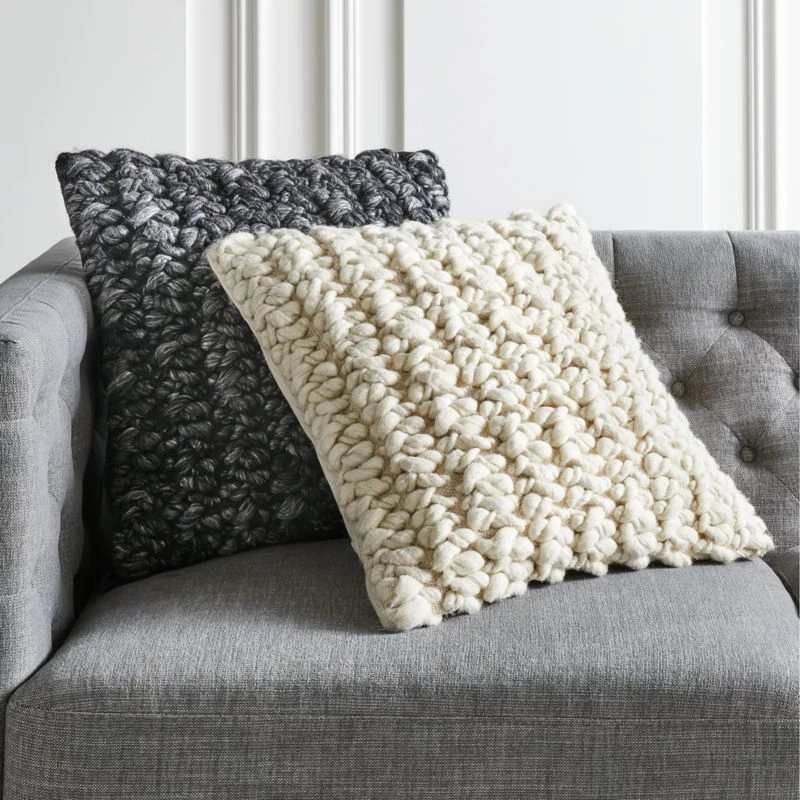 Tillie Black Wool Throw Pillow With Feather-Down Insert 20" - Image 4