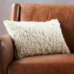 Toodle White Wool Throw Pillow With Down-Alternative Insert 18"x12"