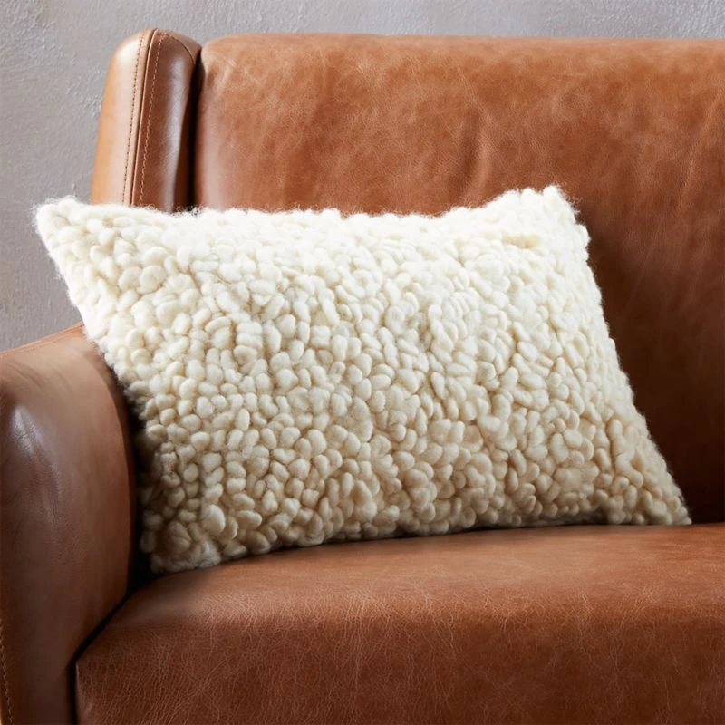 Toodle White Wool Throw Pillow With Down-Alternative Insert 18"x12"