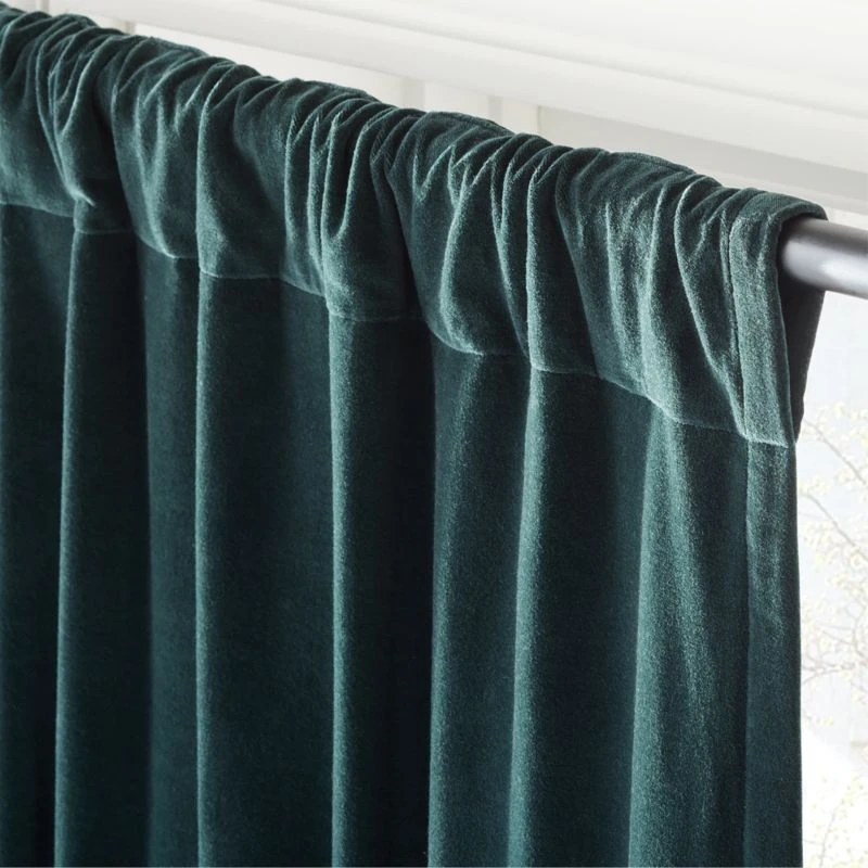 Dark Green Organic Cotton Velvet Window Curtain Panel 48"x84'' - Image 3