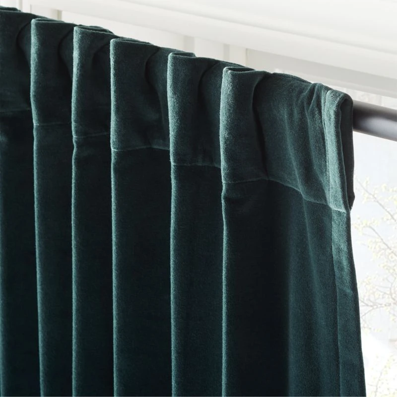 Dark Green Organic Cotton Velvet Window Curtain Panel 48"x84'' - Image 4
