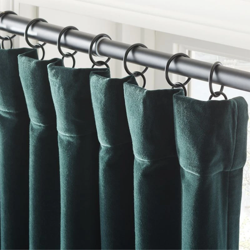 Dark Green Organic Cotton Velvet Window Curtain Panel 48"x84'' - Image 2
