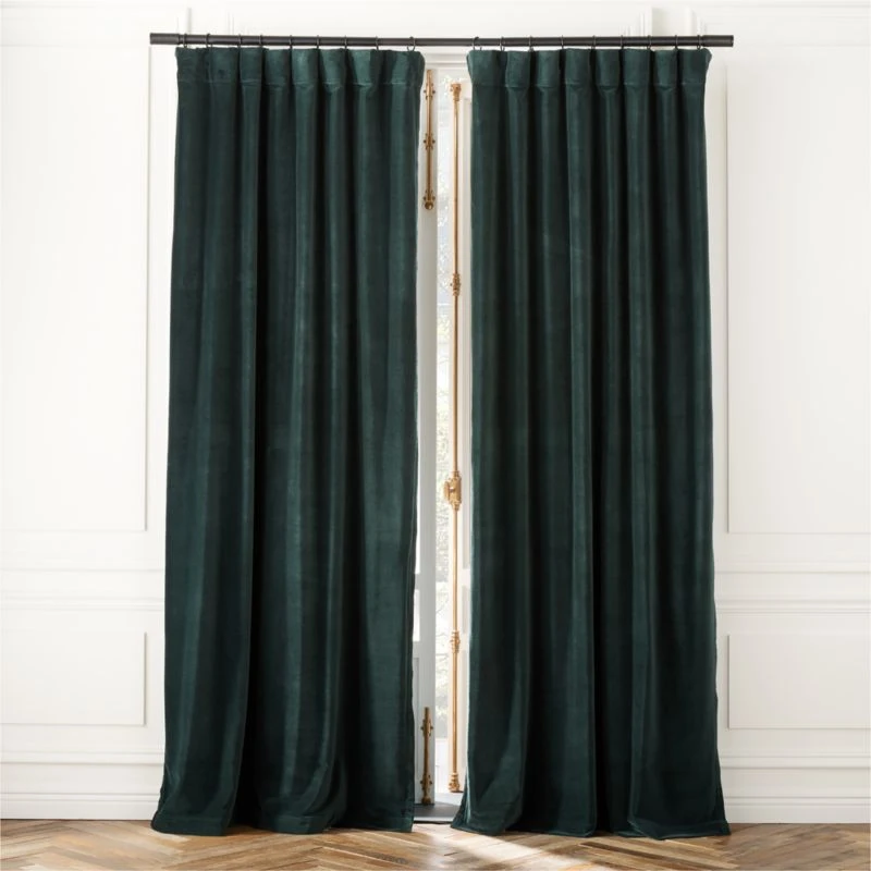 Dark Green Organic Cotton Velvet Window Curtain Panel 48"x84''
