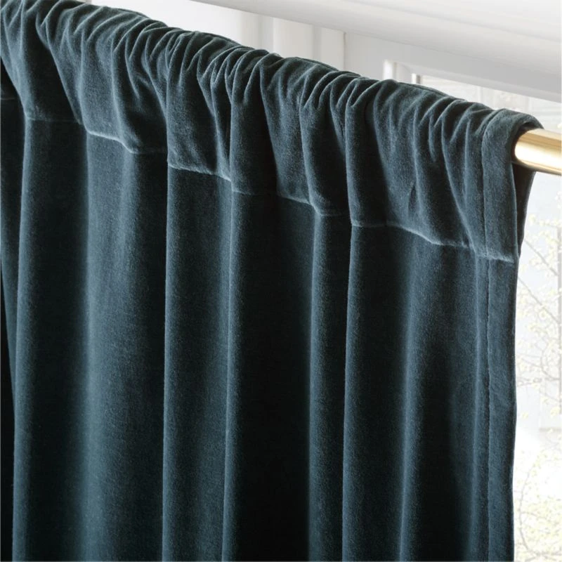 Dark Teal Organic Cotton Velvet Window Curtain Panel 48"x84'' - Image 3