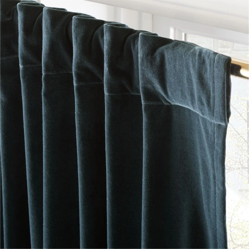 Dark Teal Organic Cotton Velvet Window Curtain Panel 48"x84'' - Image 4
