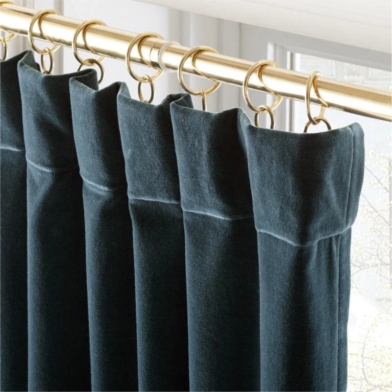 Dark Teal Organic Cotton Velvet Window Curtain Panel 48"x84'' - Image 2