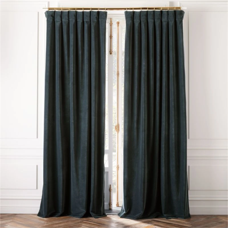 Dark Teal Organic Cotton Velvet Window Curtain Panel 48"x84''